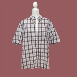 Men's Plaid Short Sleeve Shirt - White and Red